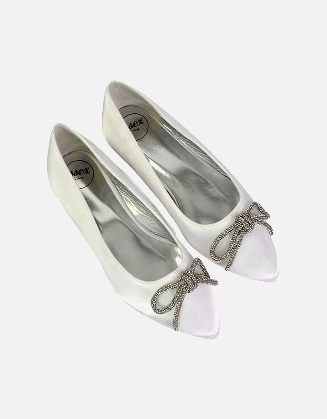 Womens/Ladies Blossom Bow Diamante Pointed Ballerina Flats