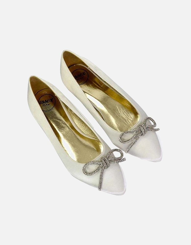 Womens/Ladies Blossom Bow Diamante Pointed Ballerina Flats