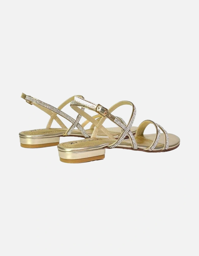 Womens/Ladies Orla Diamante Strappy Summer Flat Sandals
