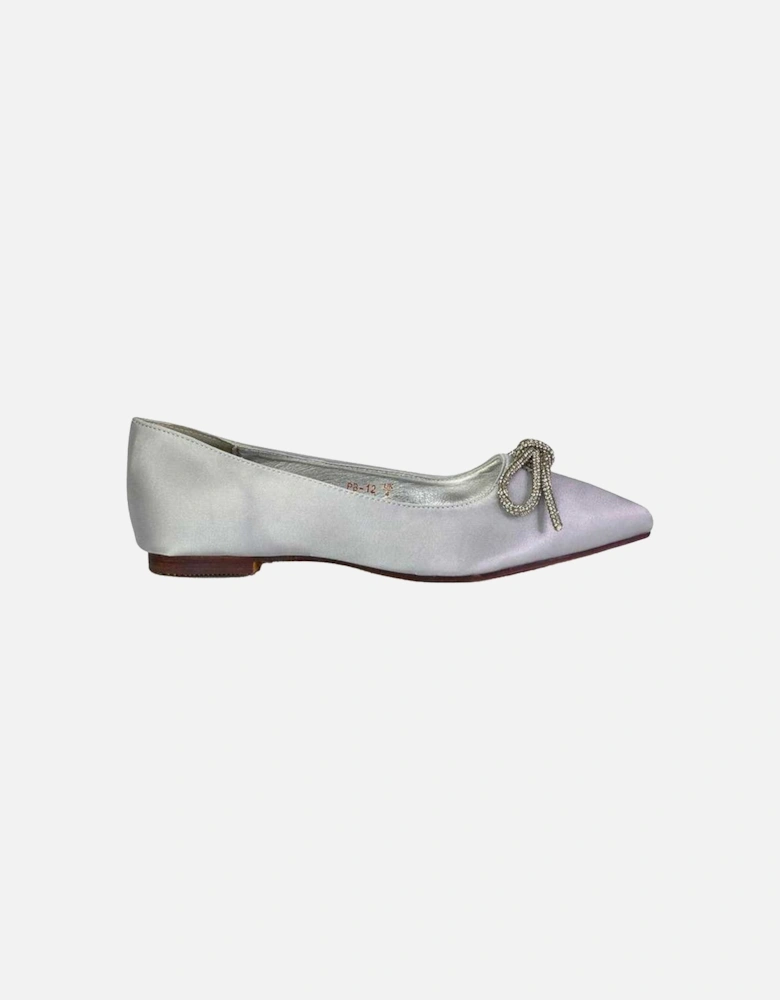 Womens/Ladies Blossom Bow Diamante Pointed Ballerina Flats