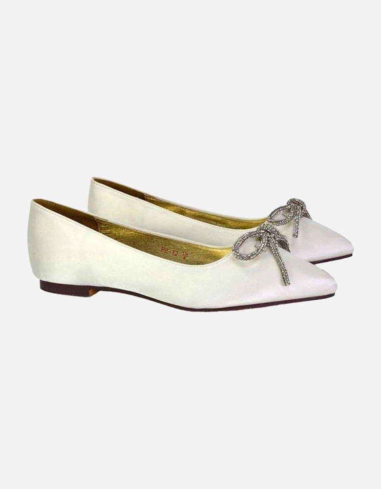 Womens/Ladies Blossom Bow Diamante Pointed Ballerina Flats