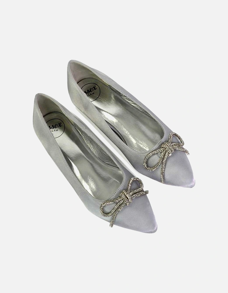 Womens/Ladies Blossom Bow Diamante Pointed Ballerina Flats