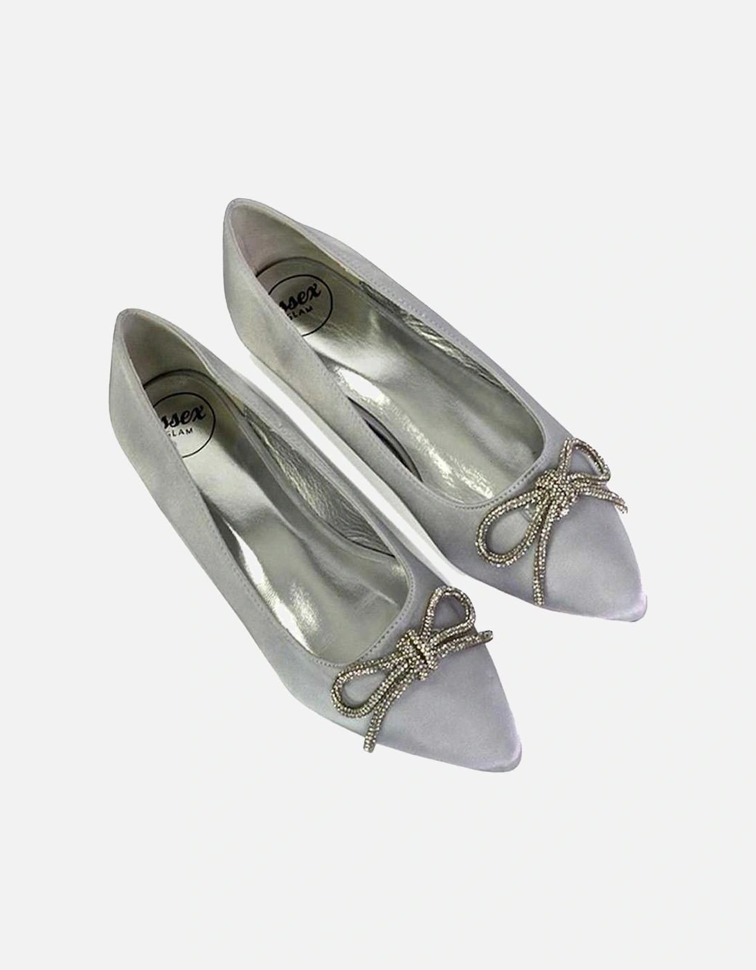 Womens/Ladies Blossom Bow Diamante Pointed Ballerina Flats