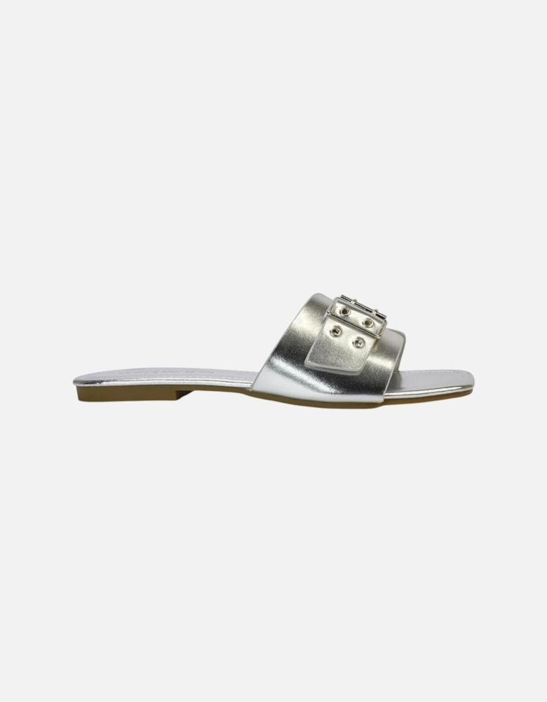 Womens/Ladies Inez Buckle Metallic Square Toe Strappy Flat Sandals