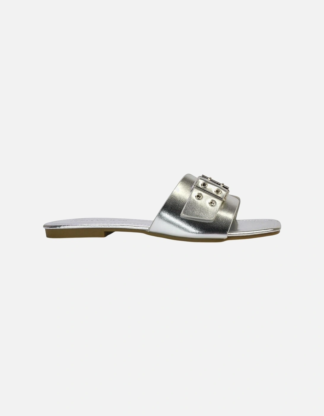 Womens/Ladies Inez Buckle Metallic Square Toe Strappy Flat Sandals