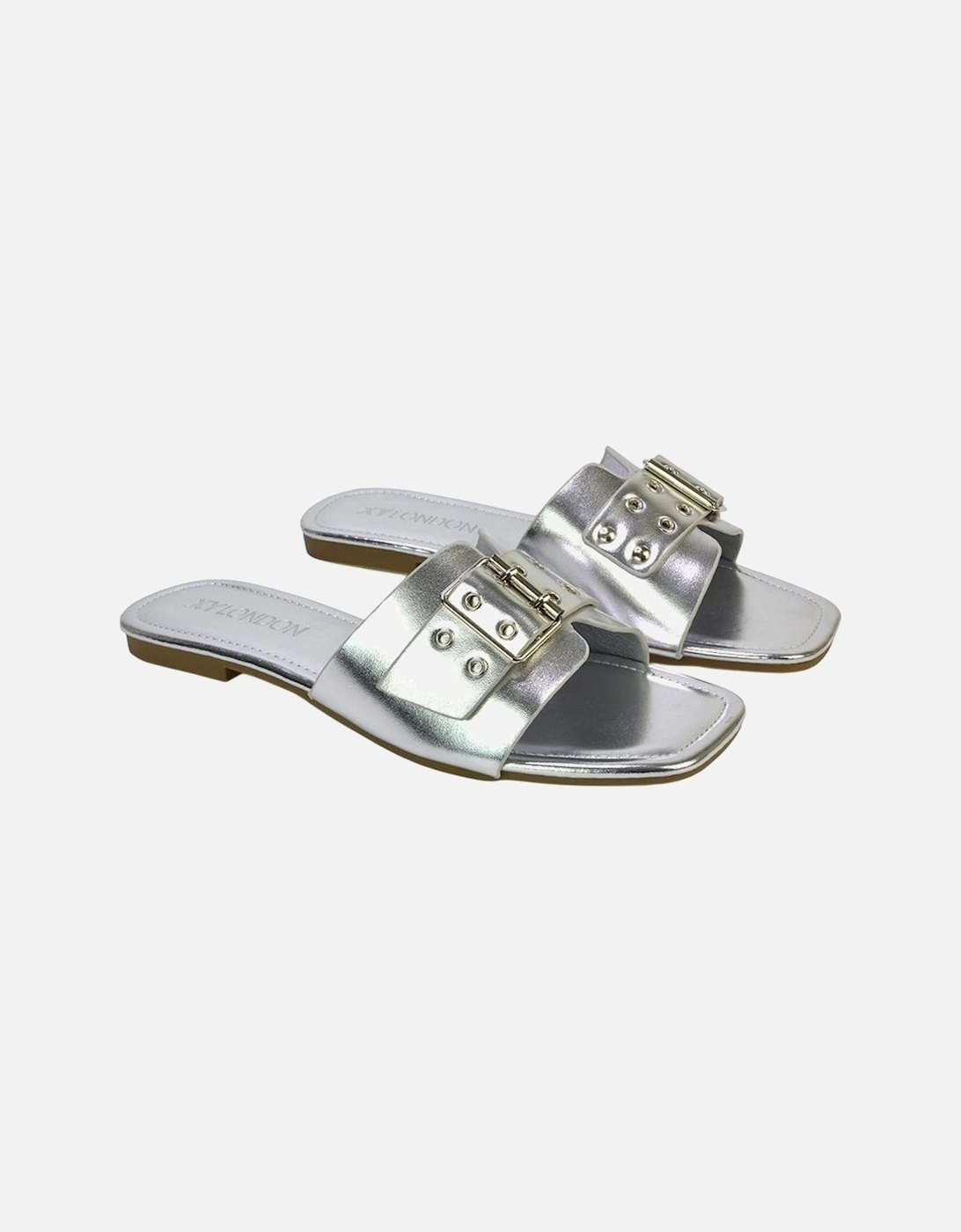 Womens/Ladies Inez Buckle Metallic Square Toe Strappy Flat Sandals, 6 of 5