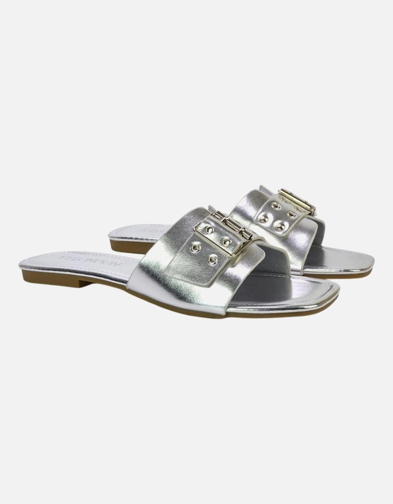 Womens/Ladies Inez Buckle Metallic Square Toe Strappy Flat Sandals