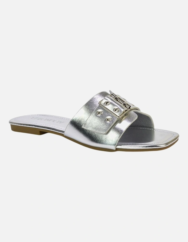 Womens/Ladies Inez Buckle Metallic Square Toe Strappy Flat Sandals