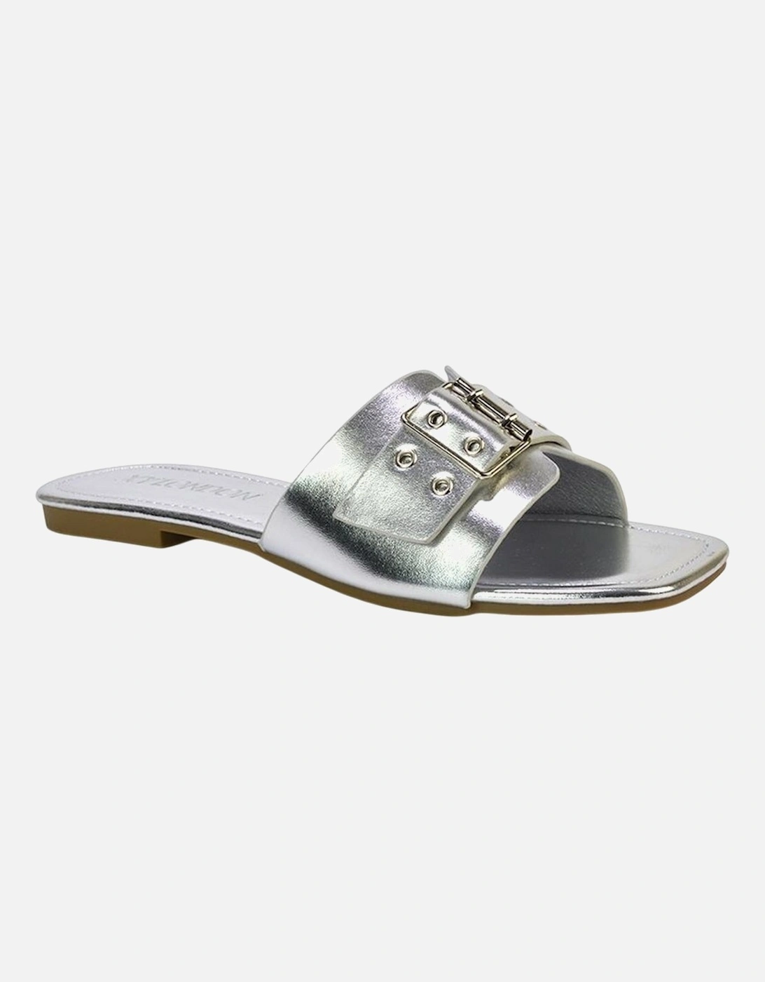 Womens/Ladies Inez Buckle Metallic Square Toe Strappy Flat Sandals