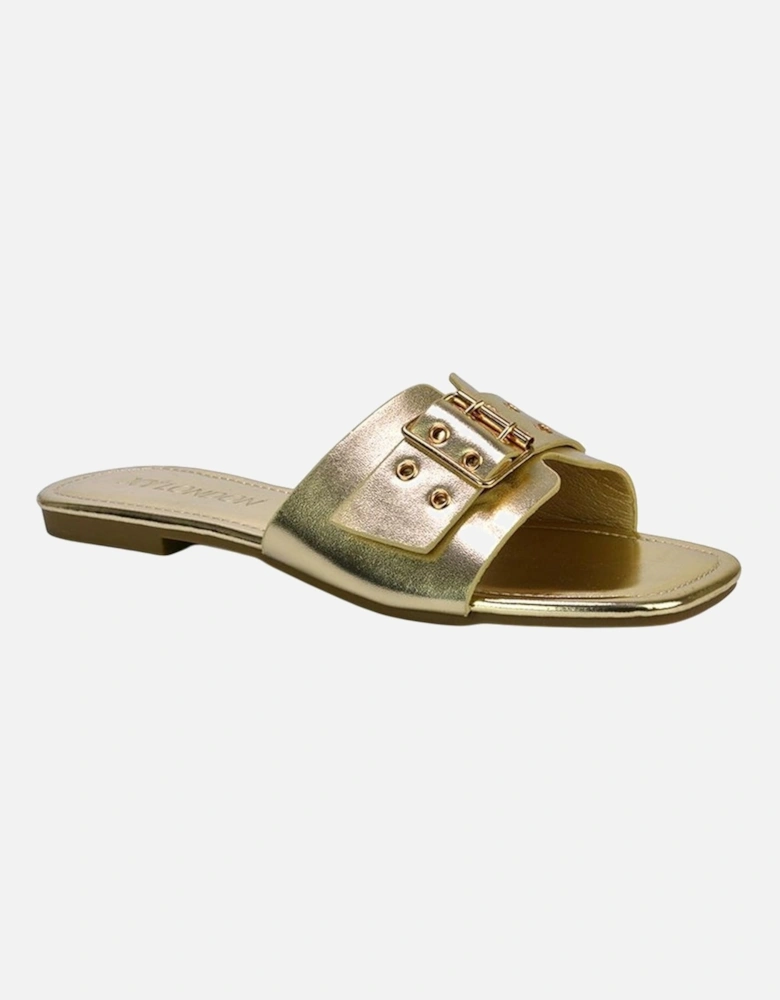 Womens/Ladies Inez Buckle Metallic Square Toe Strappy Flat Sandals