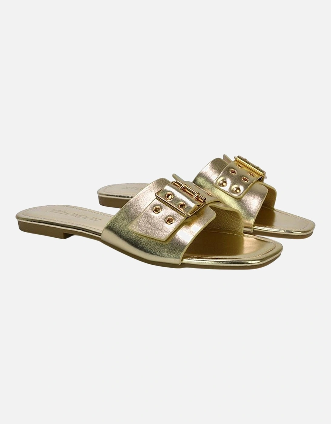 Womens/Ladies Inez Buckle Metallic Square Toe Strappy Flat Sandals