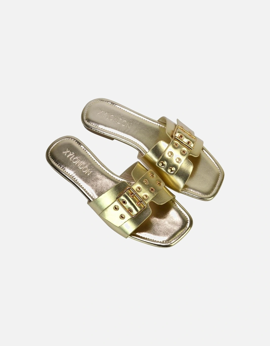 Womens/Ladies Inez Buckle Metallic Square Toe Strappy Flat Sandals