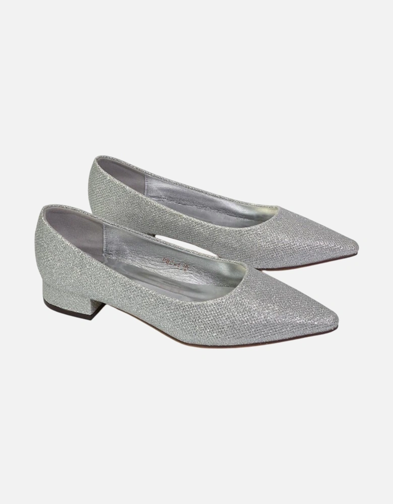 Womens/Ladies Karen Glitter Pointed Low Heel Court Shoes