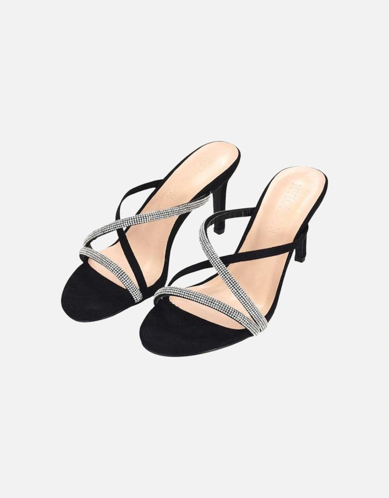 Womens/Ladies Teddie Diamante Crossover Strap Mule Sandals