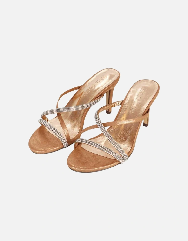 Womens/Ladies Teddie Diamante Crossover Strap Mule Sandals