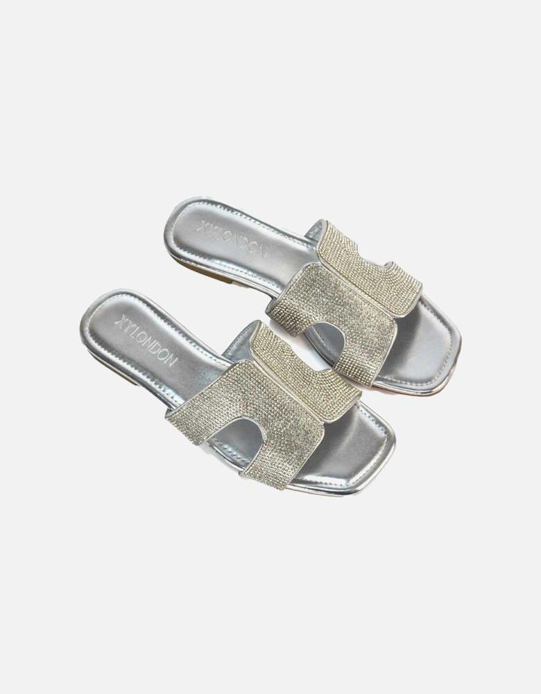 Womens/Ladies Jamie Metallic Sparkly Diamante Flat Sandals