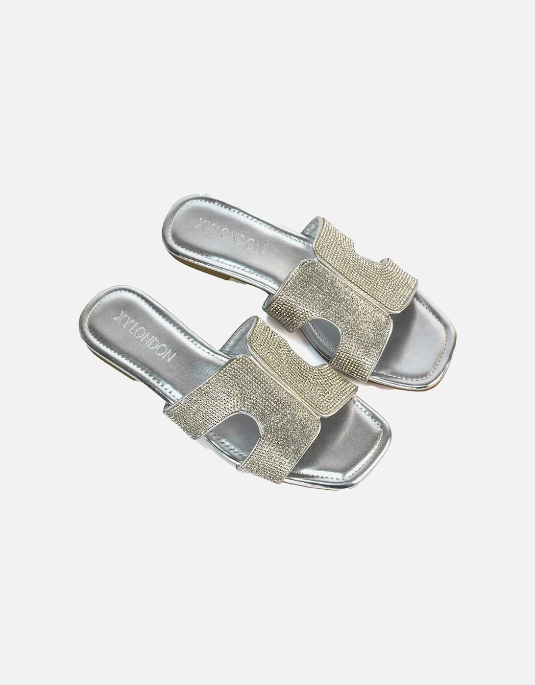 Womens/Ladies Jamie Metallic Sparkly Diamante Flat Sandals