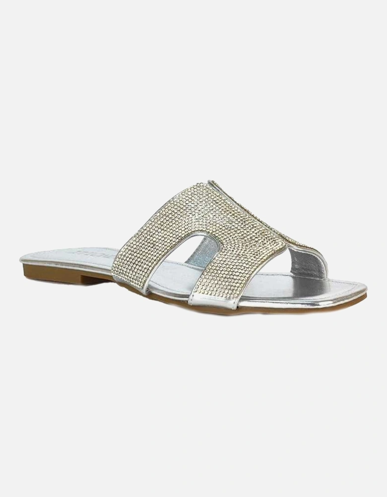 Womens/Ladies Jamie Metallic Sparkly Diamante Flat Sandals