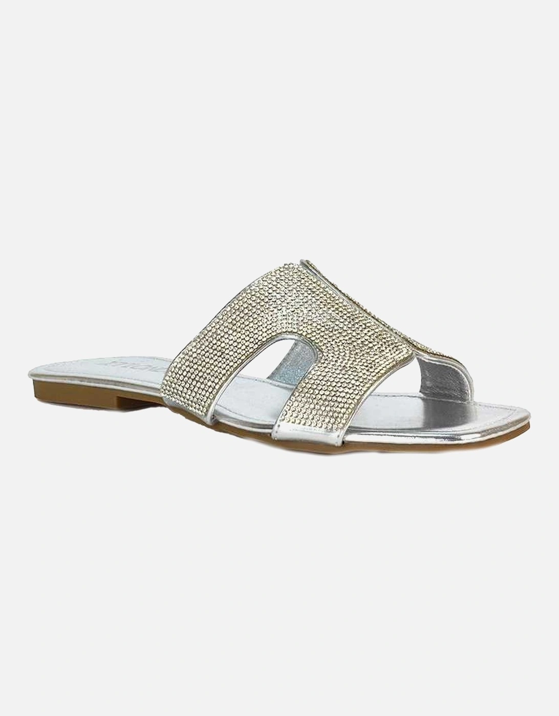 Womens/Ladies Jamie Metallic Sparkly Diamante Flat Sandals, 6 of 5