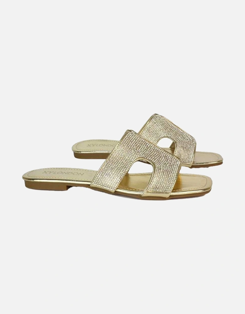 Womens/Ladies Jamie Metallic Sparkly Diamante Flat Sandals