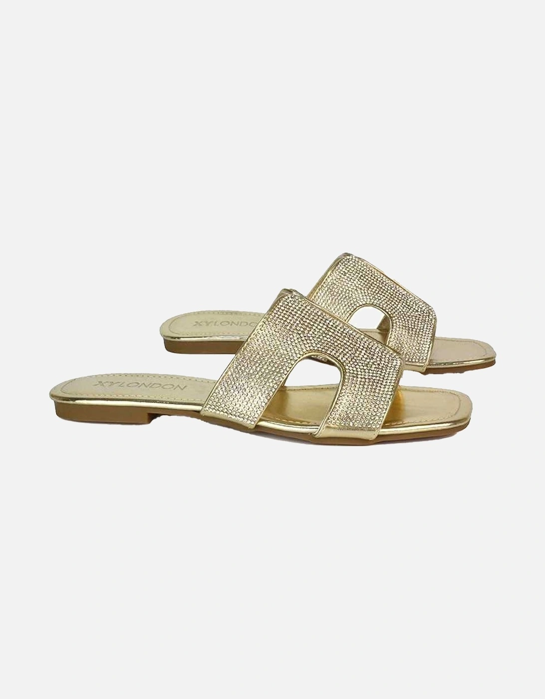 Womens/Ladies Jamie Metallic Sparkly Diamante Flat Sandals