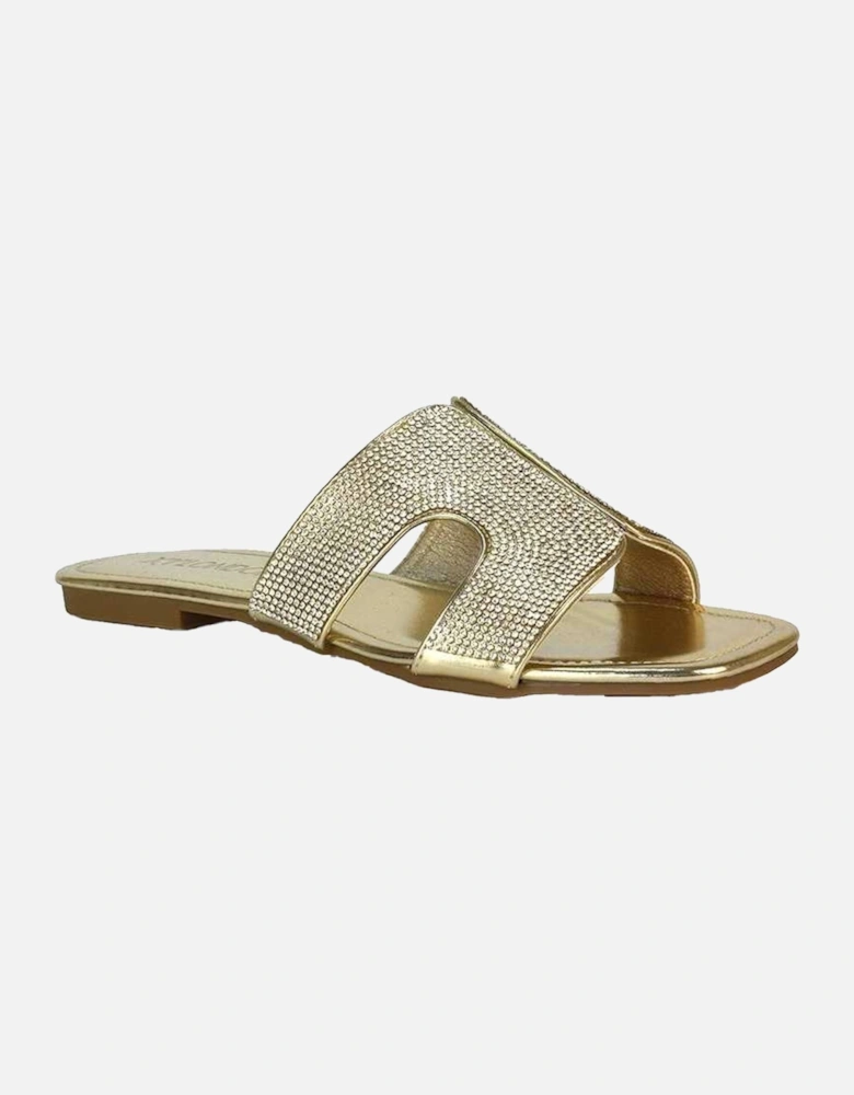 Womens/Ladies Jamie Metallic Sparkly Diamante Flat Sandals