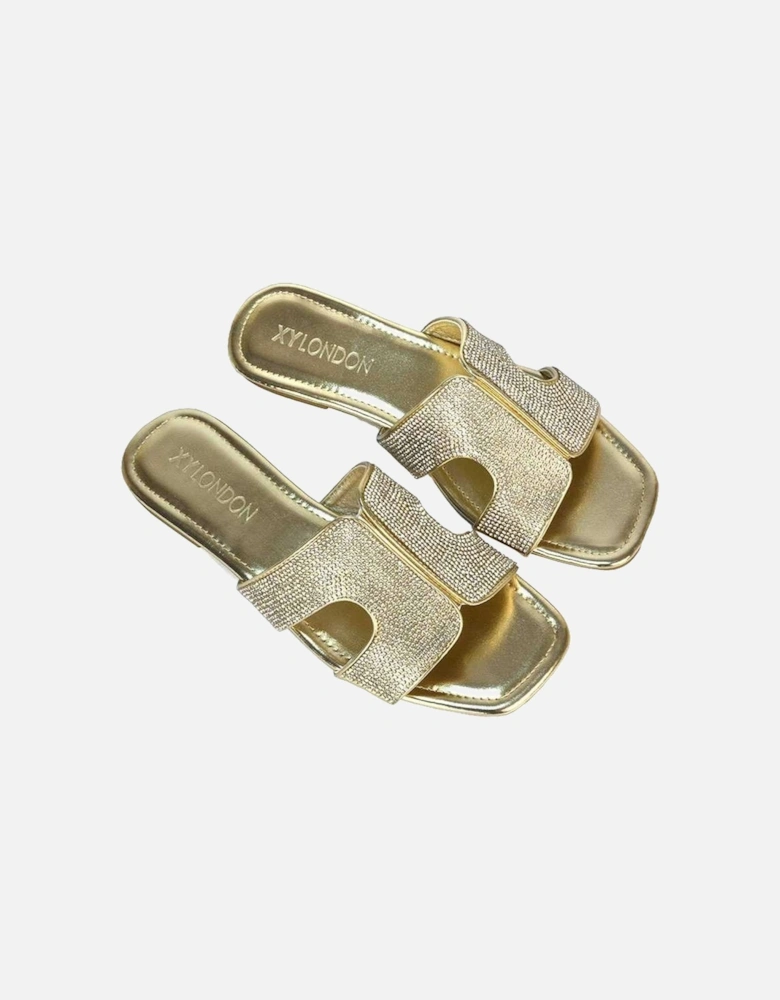 Womens/Ladies Jamie Metallic Sparkly Diamante Flat Sandals