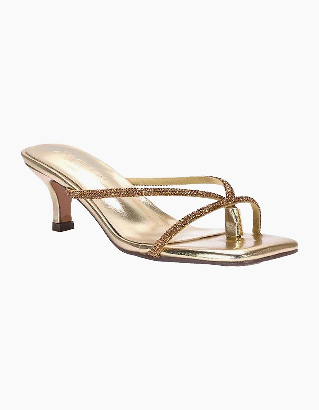 Women's XY London Womens/Ladies Megan Diamante Kitten Heel Mule Sandals - Gold - Size: 3