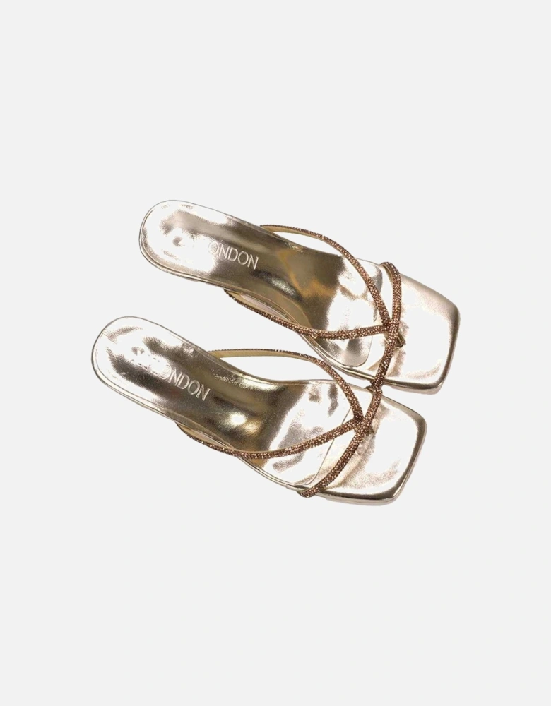 Womens/Ladies Megan Diamante Kitten Heel Mule Sandals