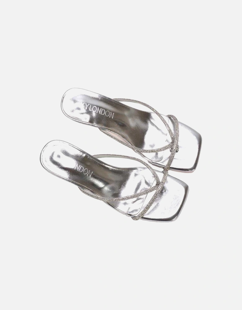 Womens/Ladies Megan Diamante Kitten Heel Mule Sandals