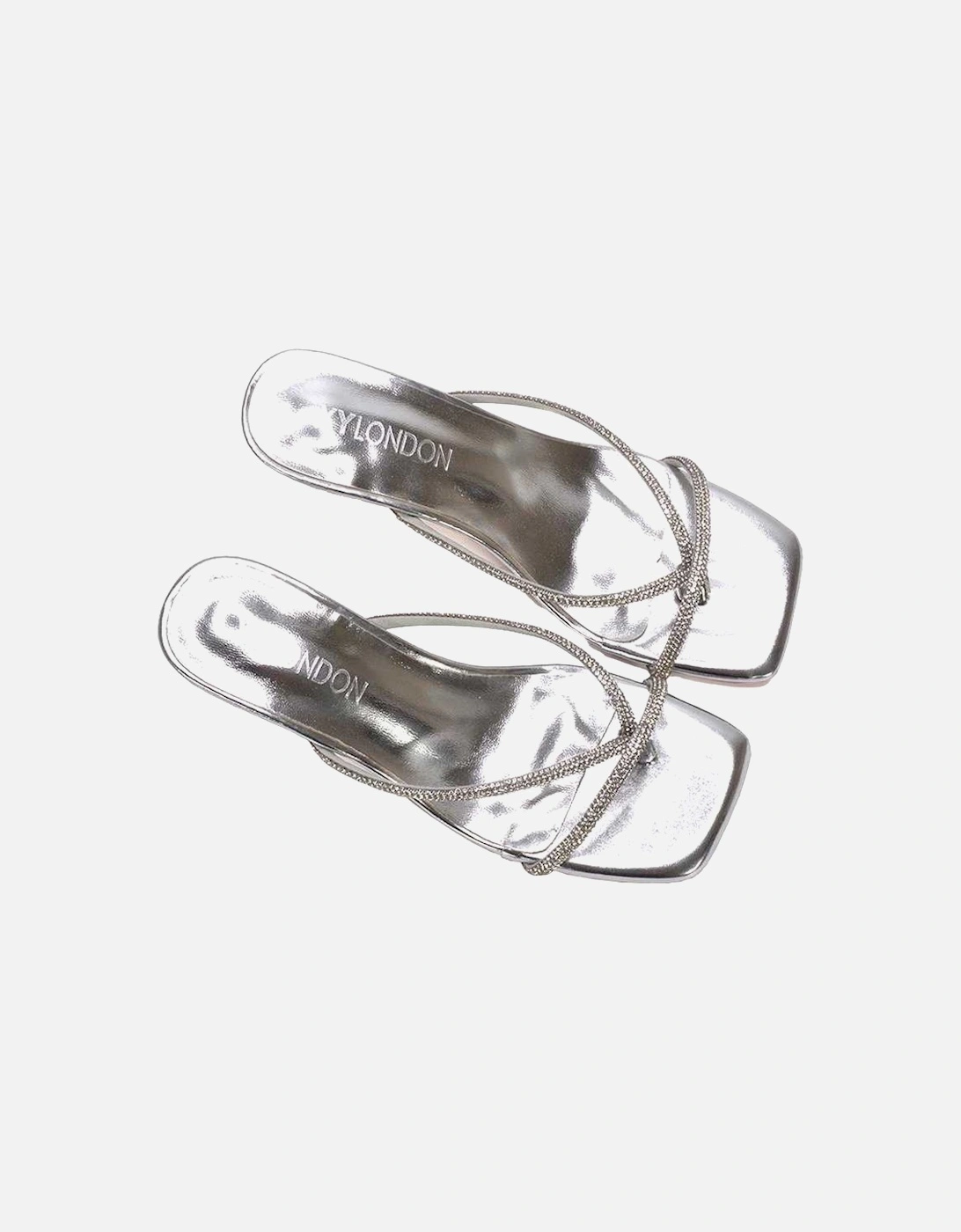 Womens/Ladies Megan Diamante Kitten Heel Mule Sandals