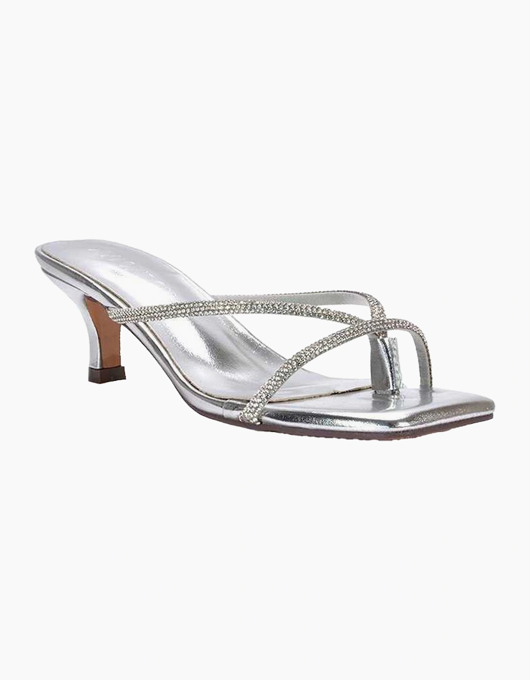 Women's XY London Womens/Ladies Megan Diamante Kitten Heel Mule Sandals - Silver - Size: 3
