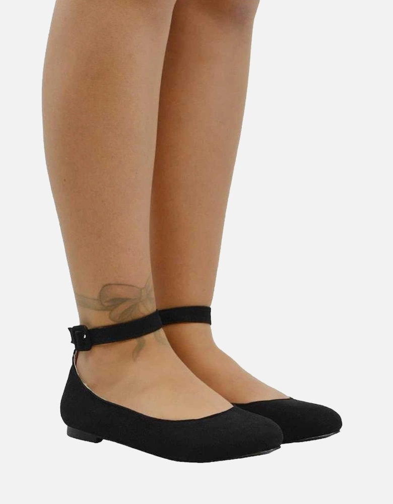 Womens/Ladies Kimmie Ankle Strap Ballerina Flats