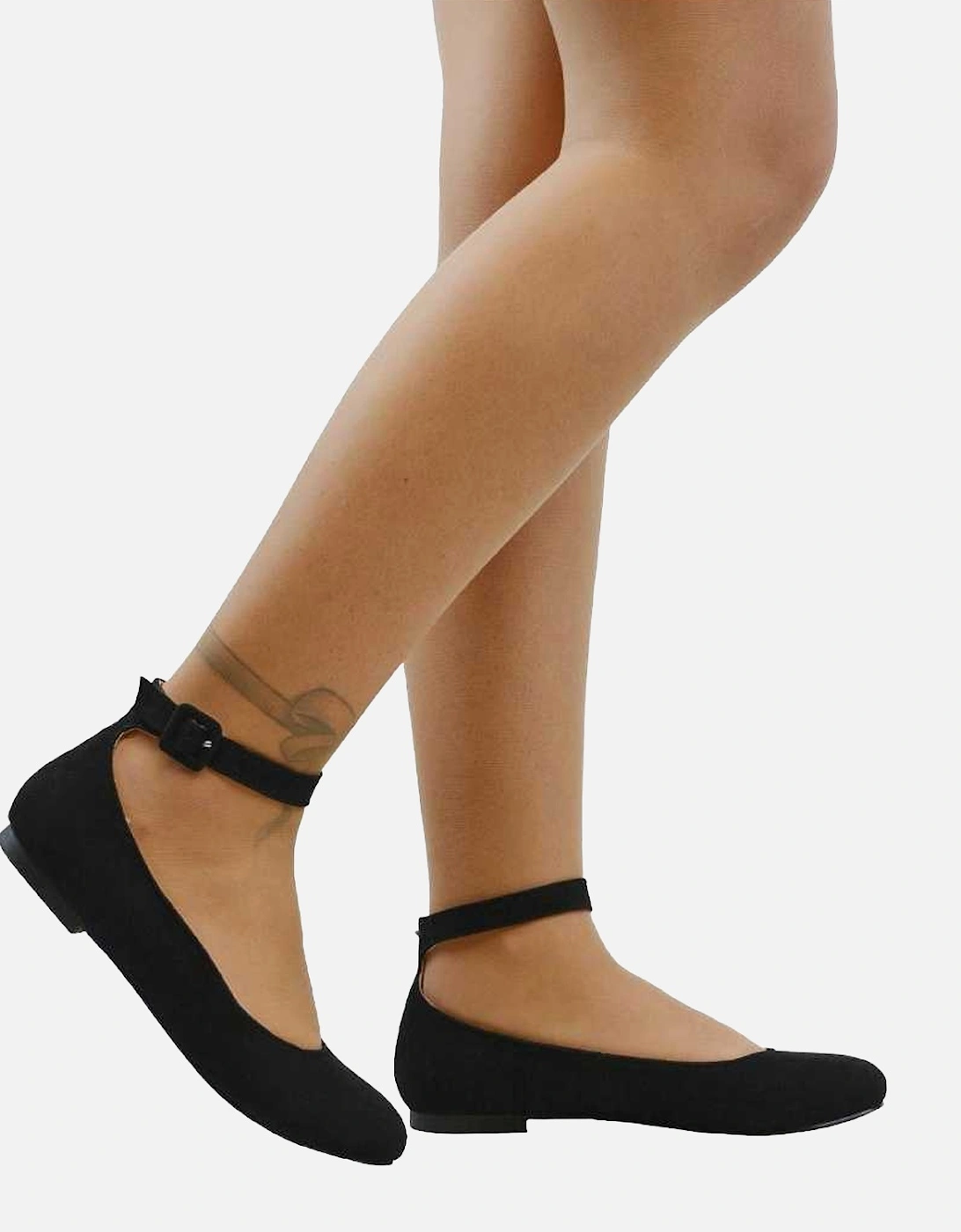 Womens/Ladies Kimmie Ankle Strap Ballerina Flats