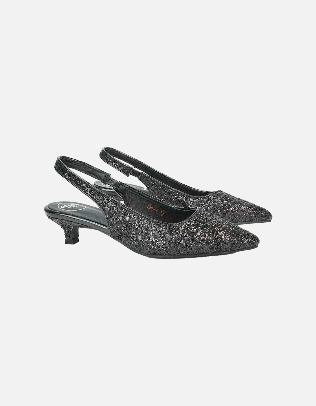 Womens/Ladies Gerri Glitter Sling Back Kitten Heel Court Pumps