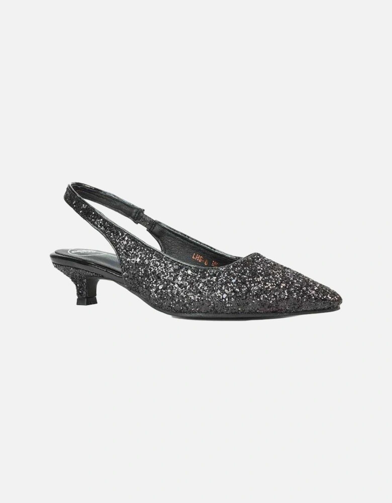 Womens/Ladies Gerri Glitter Sling Back Kitten Heel Court Pumps