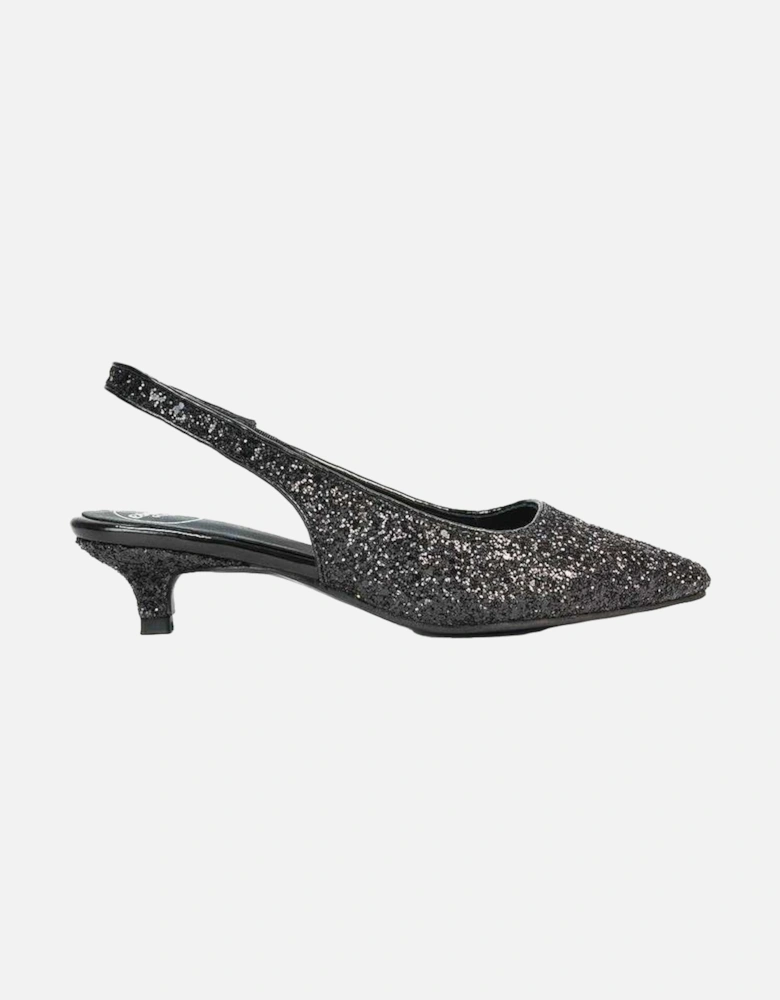 Womens/Ladies Gerri Glitter Sling Back Kitten Heel Court Pumps