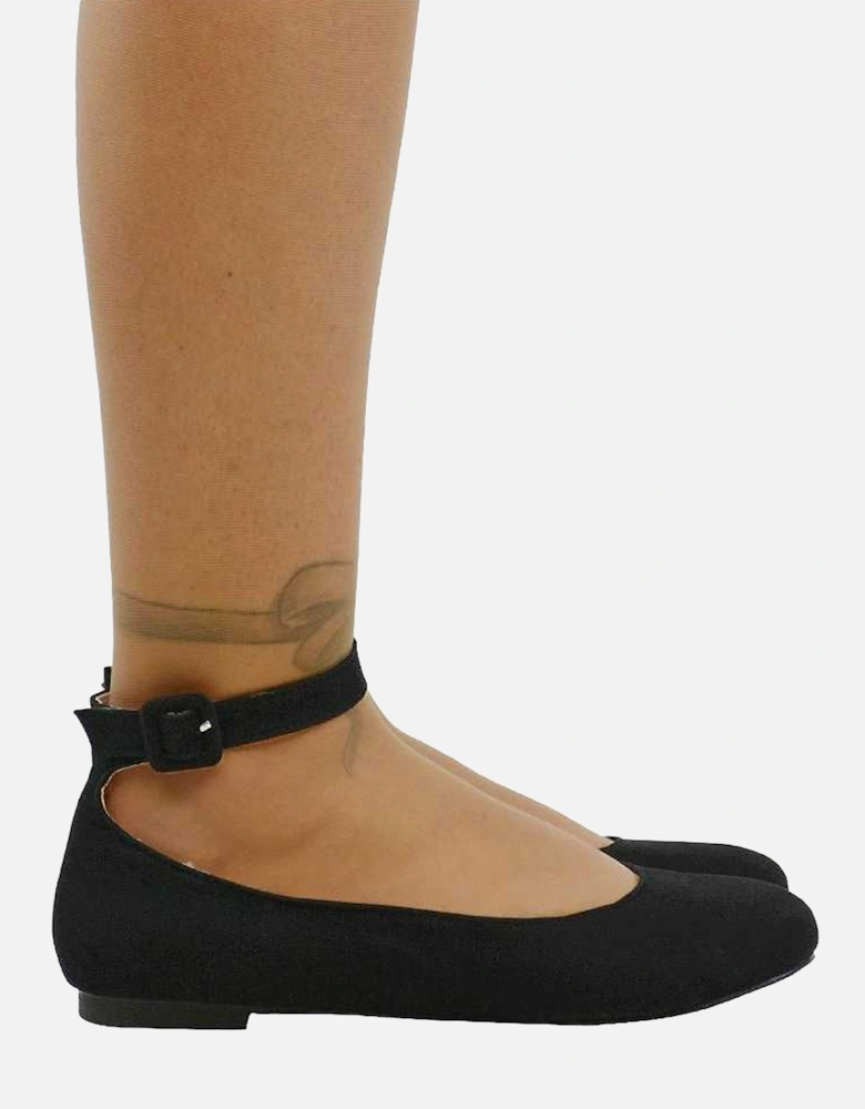Womens/Ladies Kimmie Ankle Strap Ballerina Flats