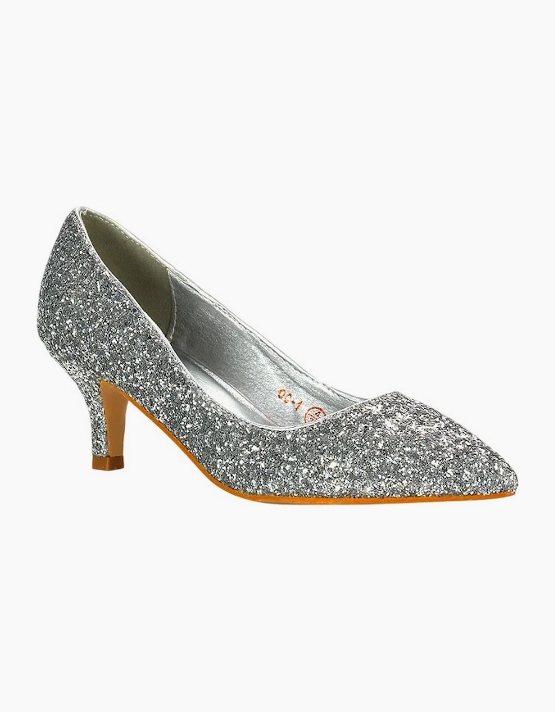 Women's XY London Womens/Ladies Gwyneth Glitter Kitten Heel Court Pumps - Silver - Size: 4