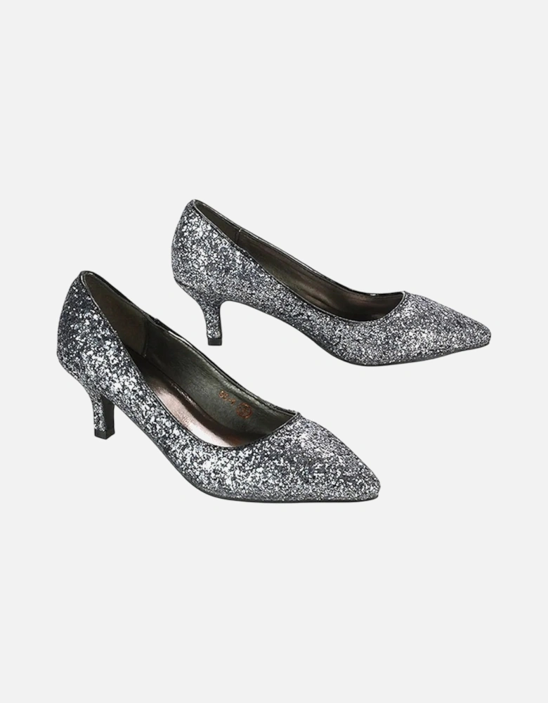 Womens/Ladies Gwyneth Glitter Kitten Heel Court Pumps