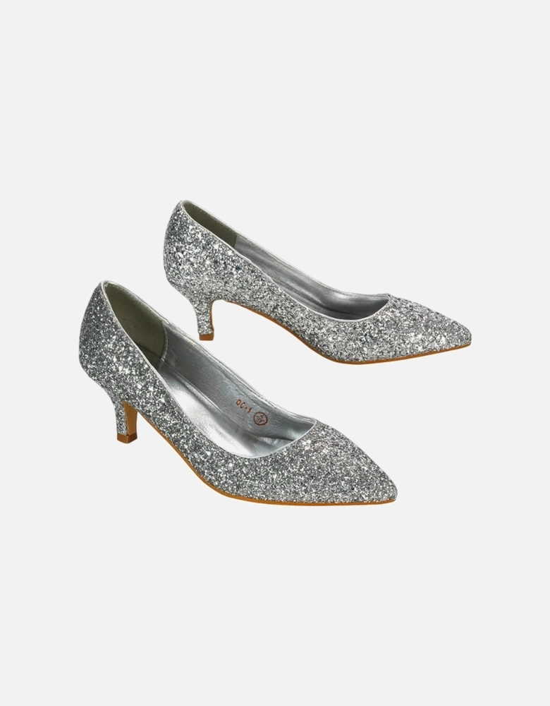 Womens/Ladies Gwyneth Glitter Kitten Heel Court Pumps