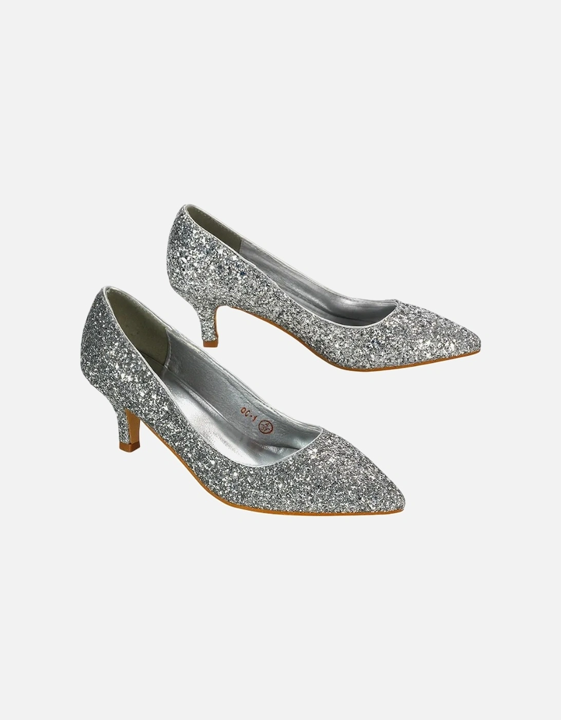 Womens/Ladies Gwyneth Glitter Kitten Heel Court Pumps
