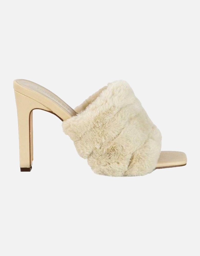 Womens/Ladies Hunter Fluffy Slim Block Heel Mules