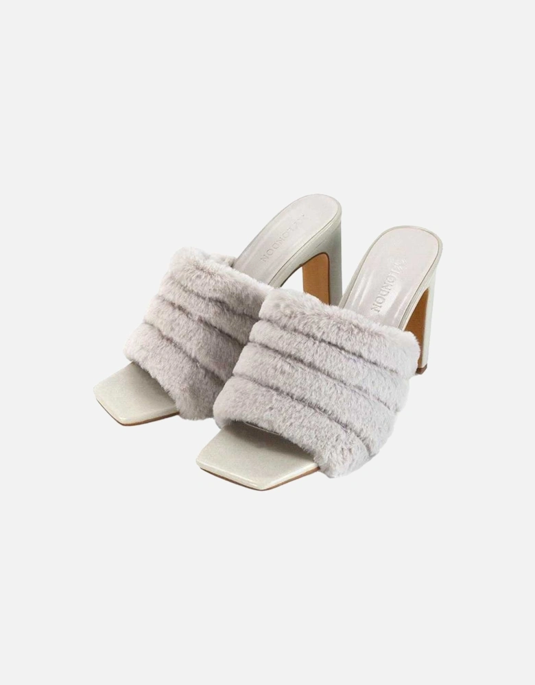 Womens/Ladies Hunter Fluffy Slim Block Heel Mules