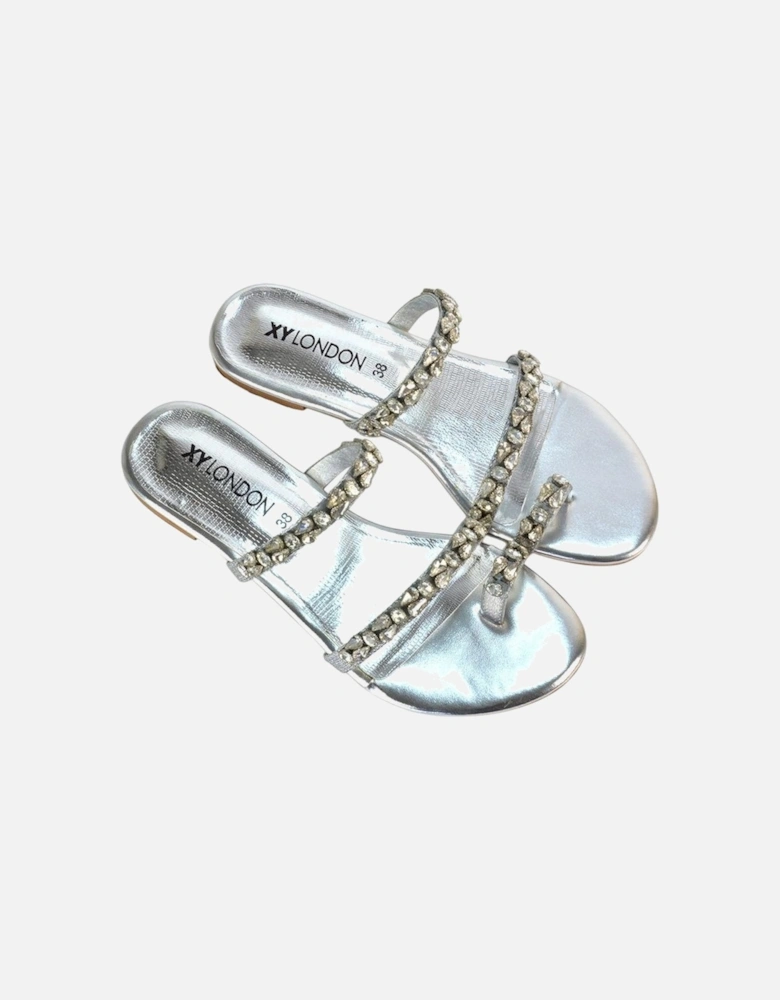 Womens/Ladies Sammie Crystal Sparkly Toe Post Strappy Flat Sandals
