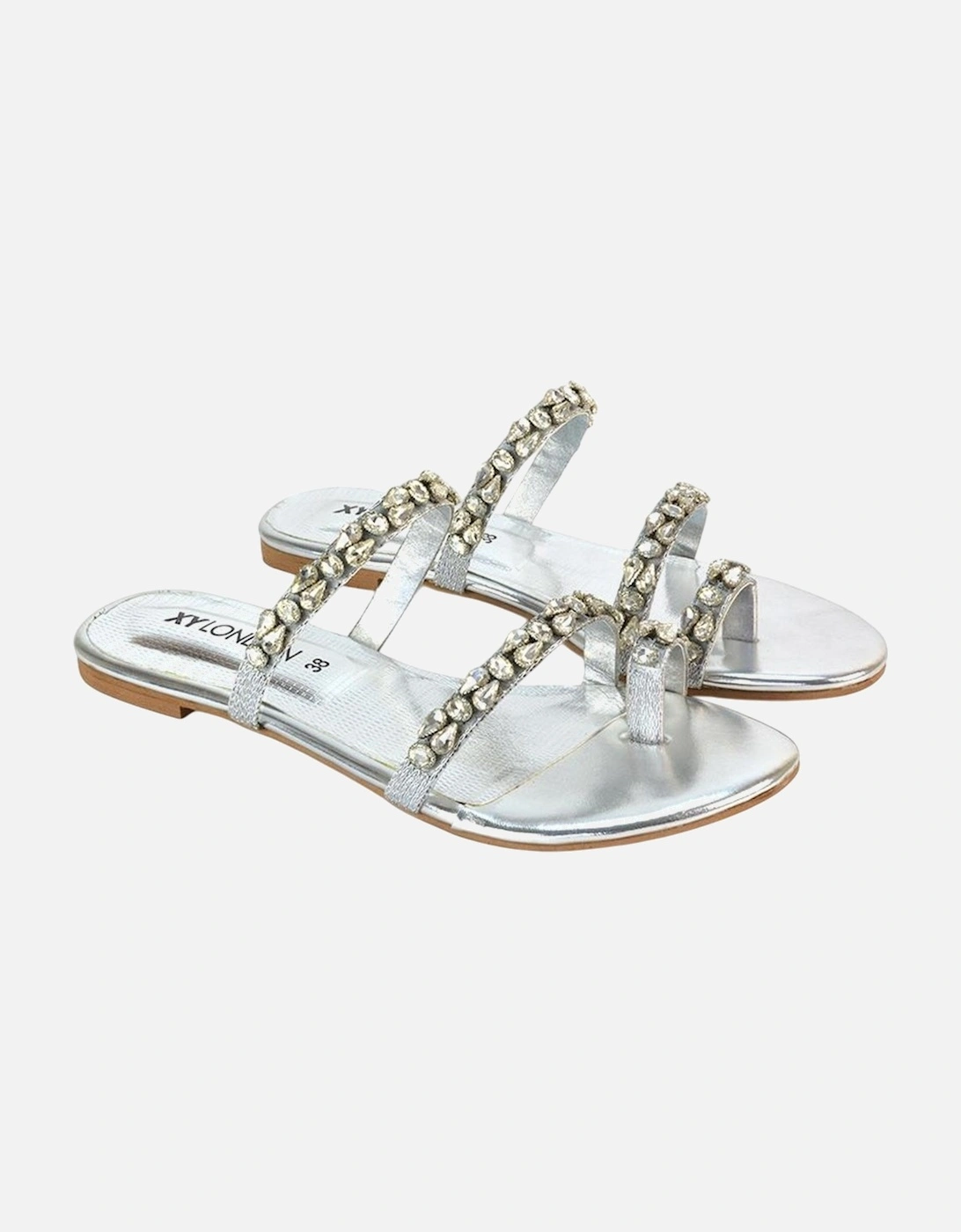 Womens/Ladies Sammie Crystal Sparkly Toe Post Strappy Flat Sandals, 5 of 4