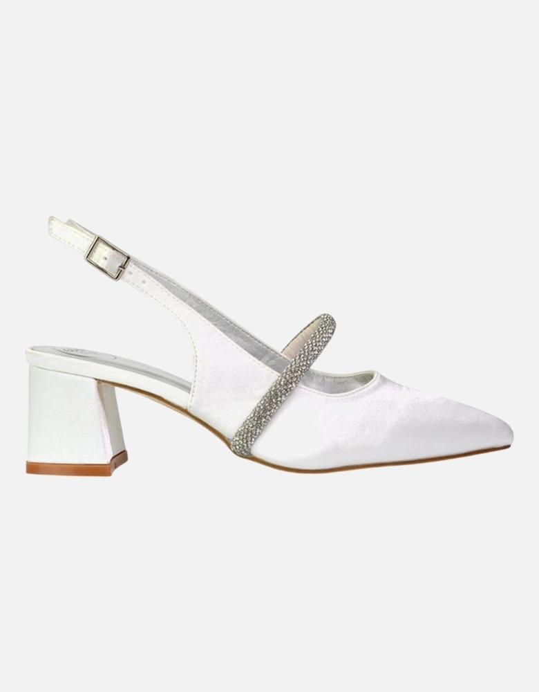 Womens/Ladies Sandie Diamante Sling Back Medium Block Heel Sandals