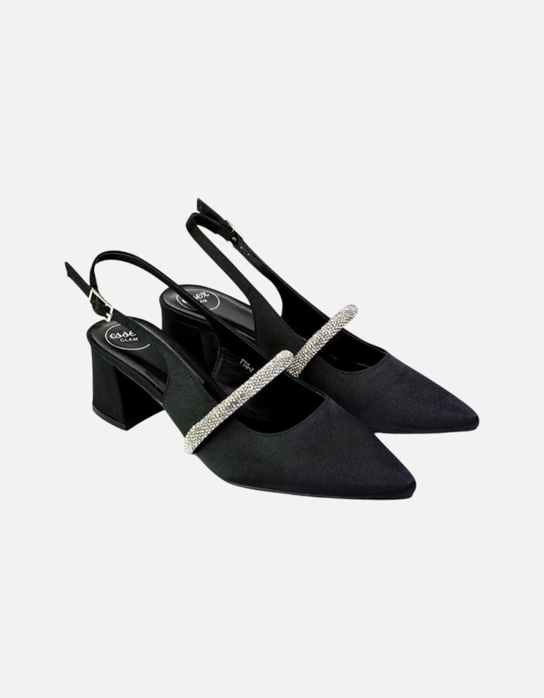 Womens/Ladies Sandie Diamante Sling Back Medium Block Heel Sandals