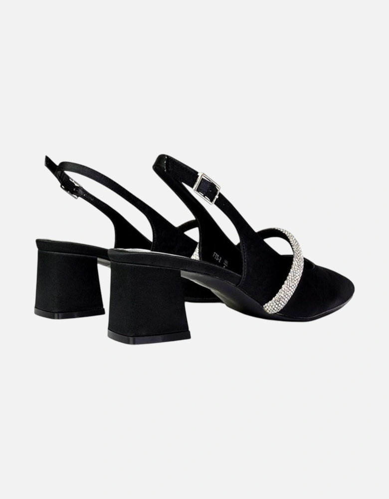 Womens/Ladies Sandie Diamante Sling Back Medium Block Heel Sandals