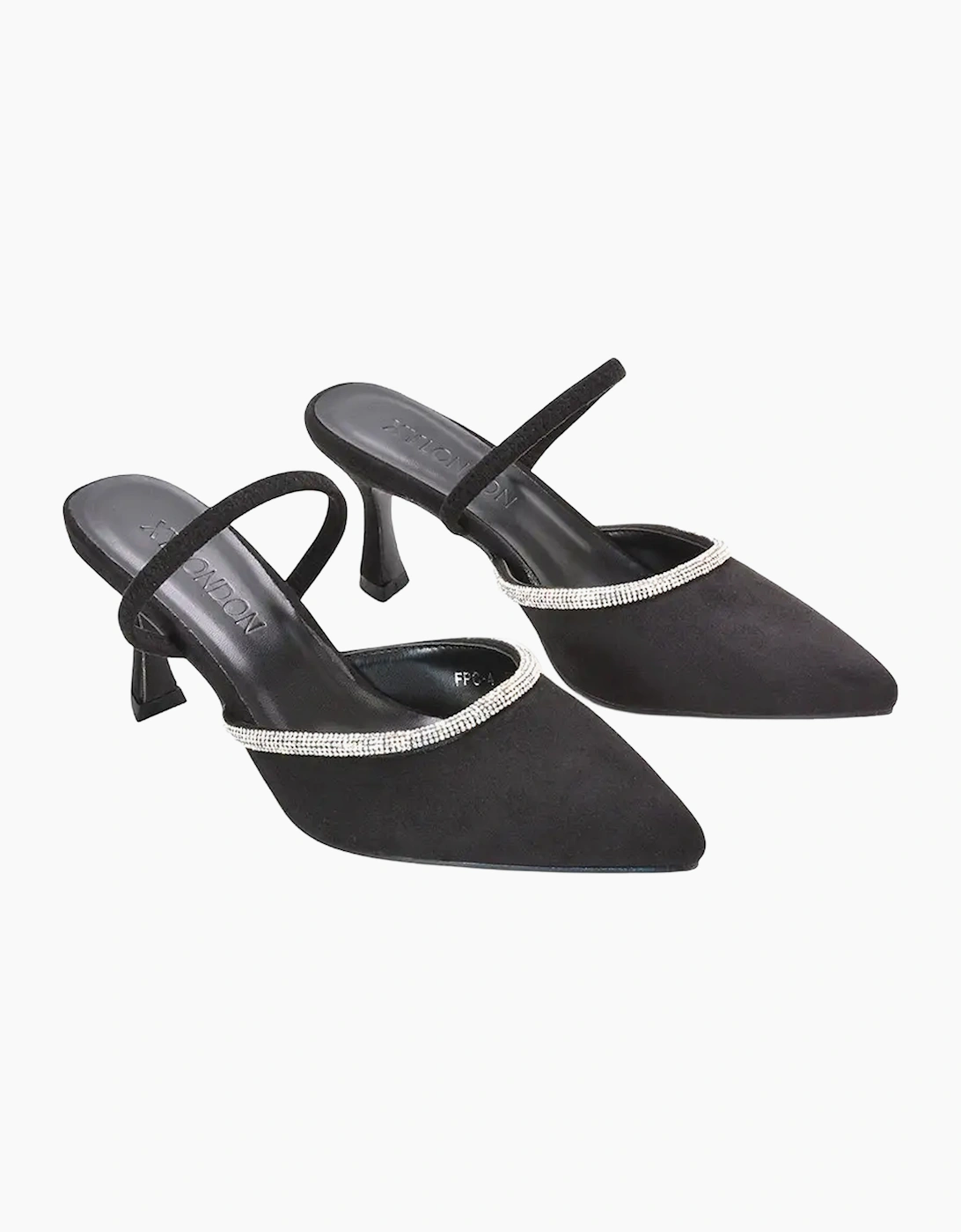 Xy London Women's Black / Carlene Diamante Trim Pointed Mid Stiletto Court Pumps - Size: 5